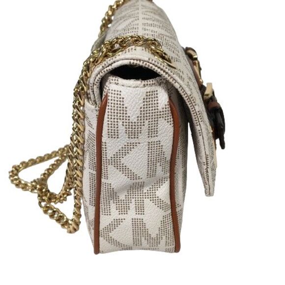 Michael Kors Hamilton Flap Vanilla Monogram Tan Leather Gold Chain Shoulder Bag - Picture 16 of 16